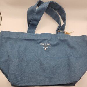 NEW Prada Novelty Top Handle Blue Canvas Small Tote Bag